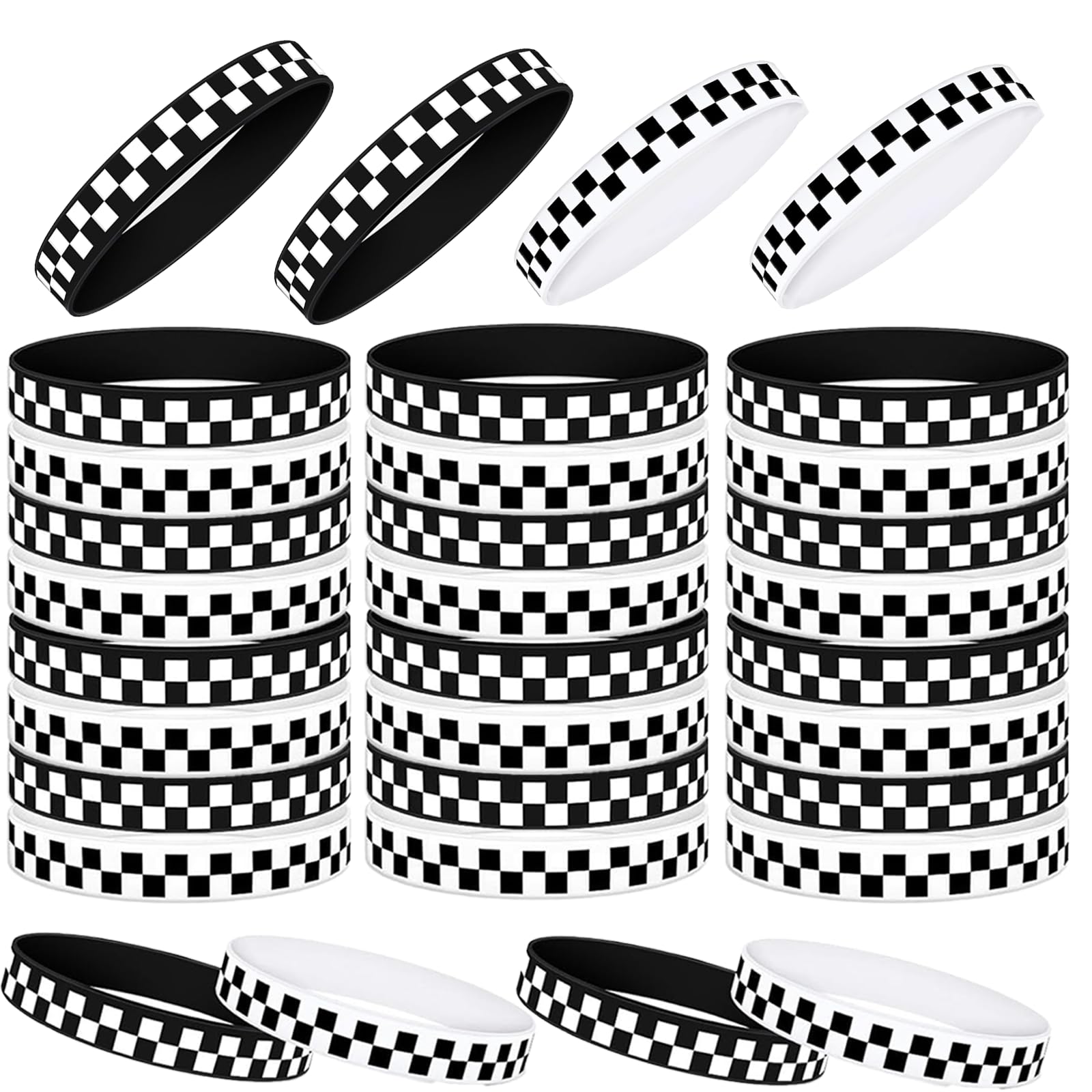 yisncka 24 Pcs Racing Party Bracelets Checkered Racing Party Bracelets Silicone Plaid Pattern Wristbands Race Car Birthday Party Supplies Decorations