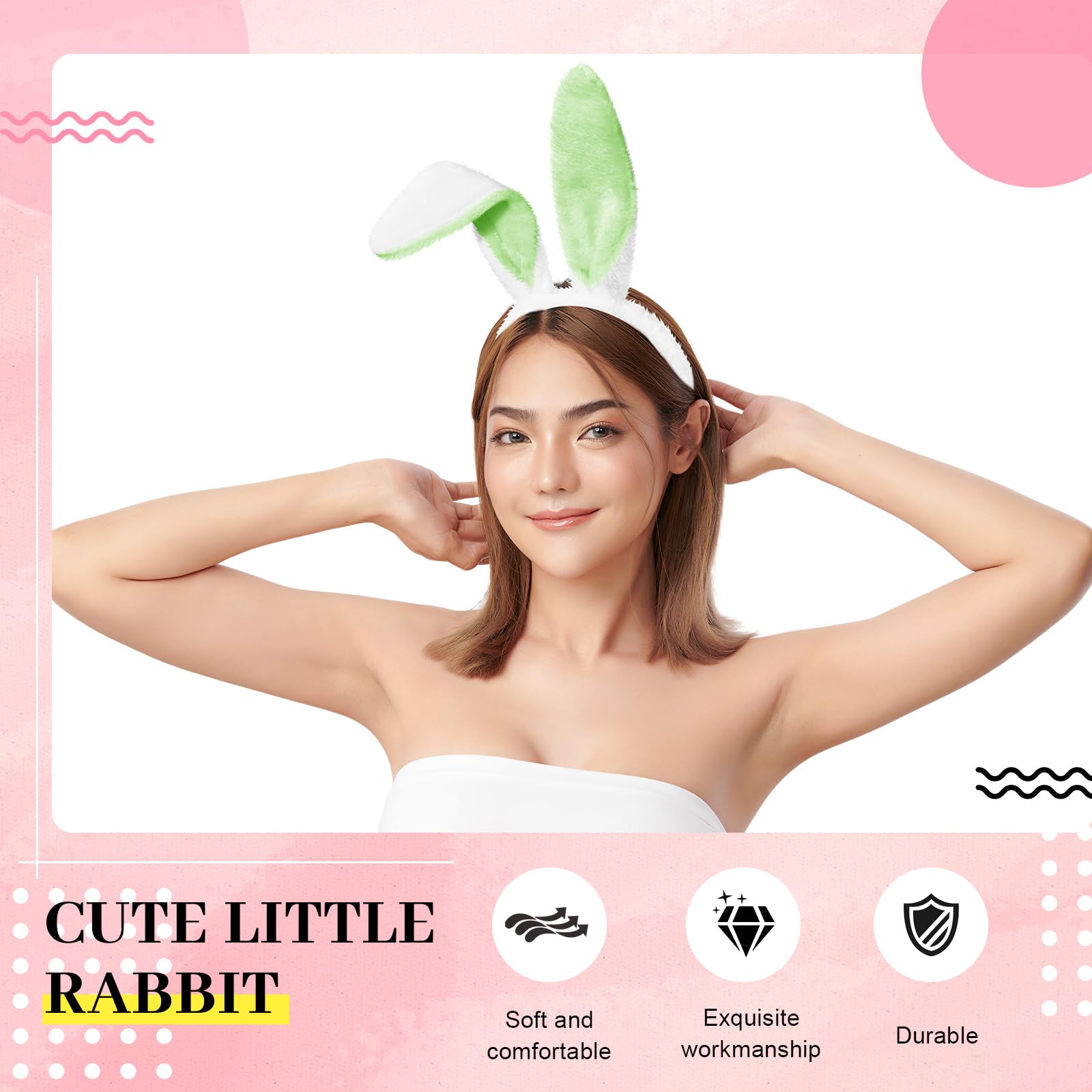 WILLBOND 10 orejas de conejo de felpa de Pascua, diadema de orejas de conejo para adultos, accesorios de fiesta de cosplay, Arcoíris, Rabbit