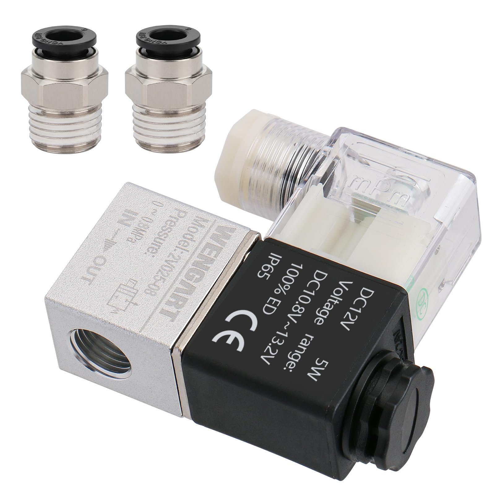 Wengart Pneumatyczny zawór elektromagnetyczny 1/4" PT 2V025-08, pojedyncza cewka, sterowany pilotem, 2-pozycyjny, 2-drożny, dla wydajnego sterowania elektromagnetycznego (gniazdo DC 12 V/DIN)