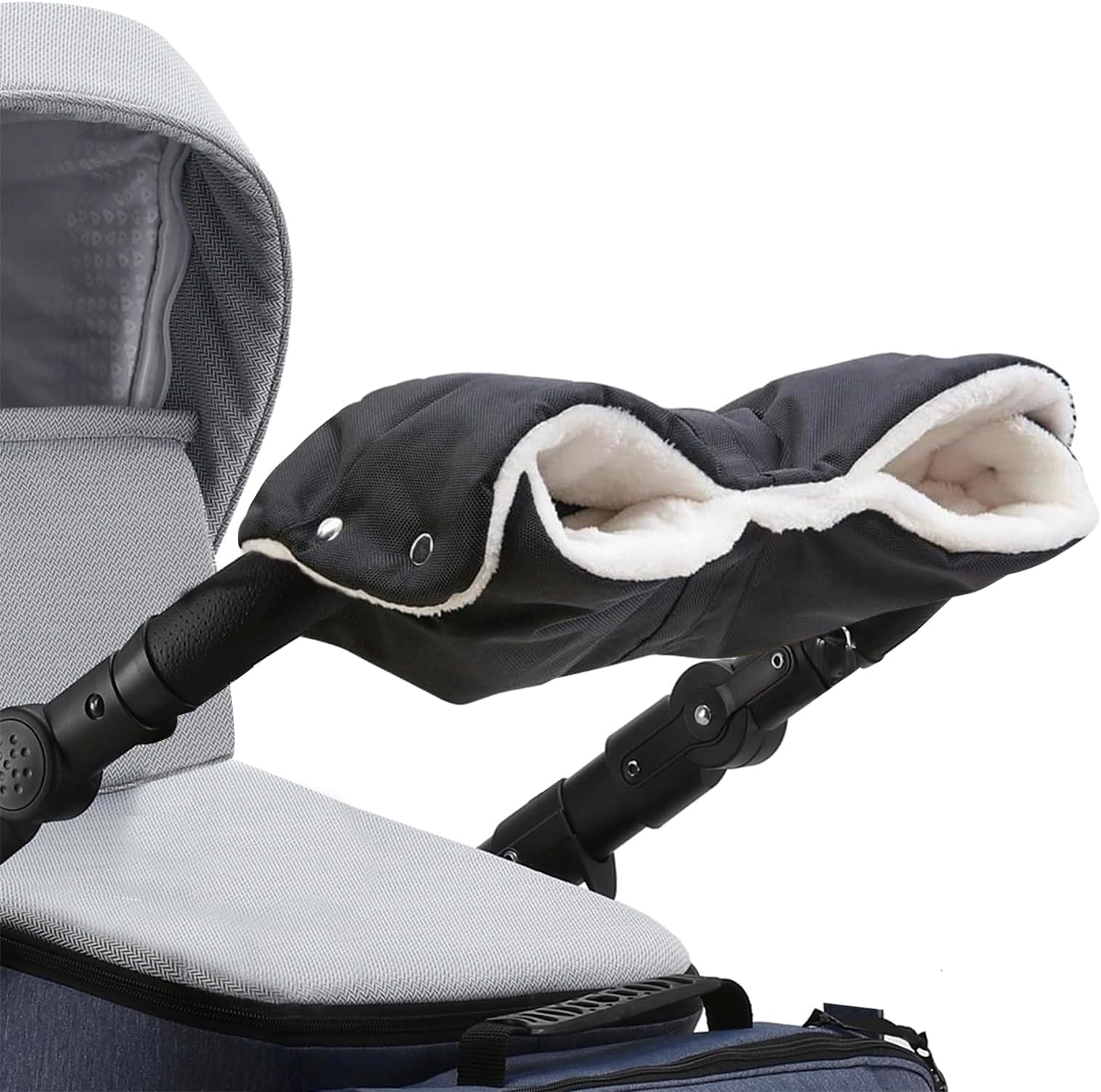 Baby Pushchair/Pram/Stroller/Buggy/Baby Carriage Gloves Universal Size Hand Muff Hand Warmer Waterproof Windproof Anti-Freeze Extra Thick Gray Lining Fleece - Black