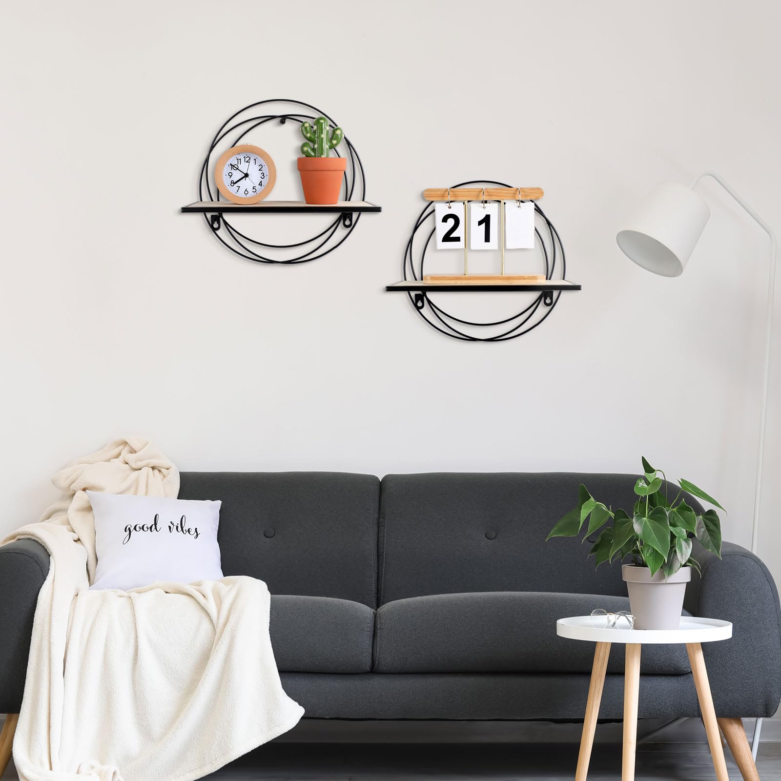 Yaocom 3 Stück Schweberegale, Wandmontage, Hängeregal mit Metalldraht und Holz, faltbares rundes Regal, Wanddekoration für Aufbewahrung, Schlafzimmer, Badezimmer, Wohnzimmer, Küche, Büro