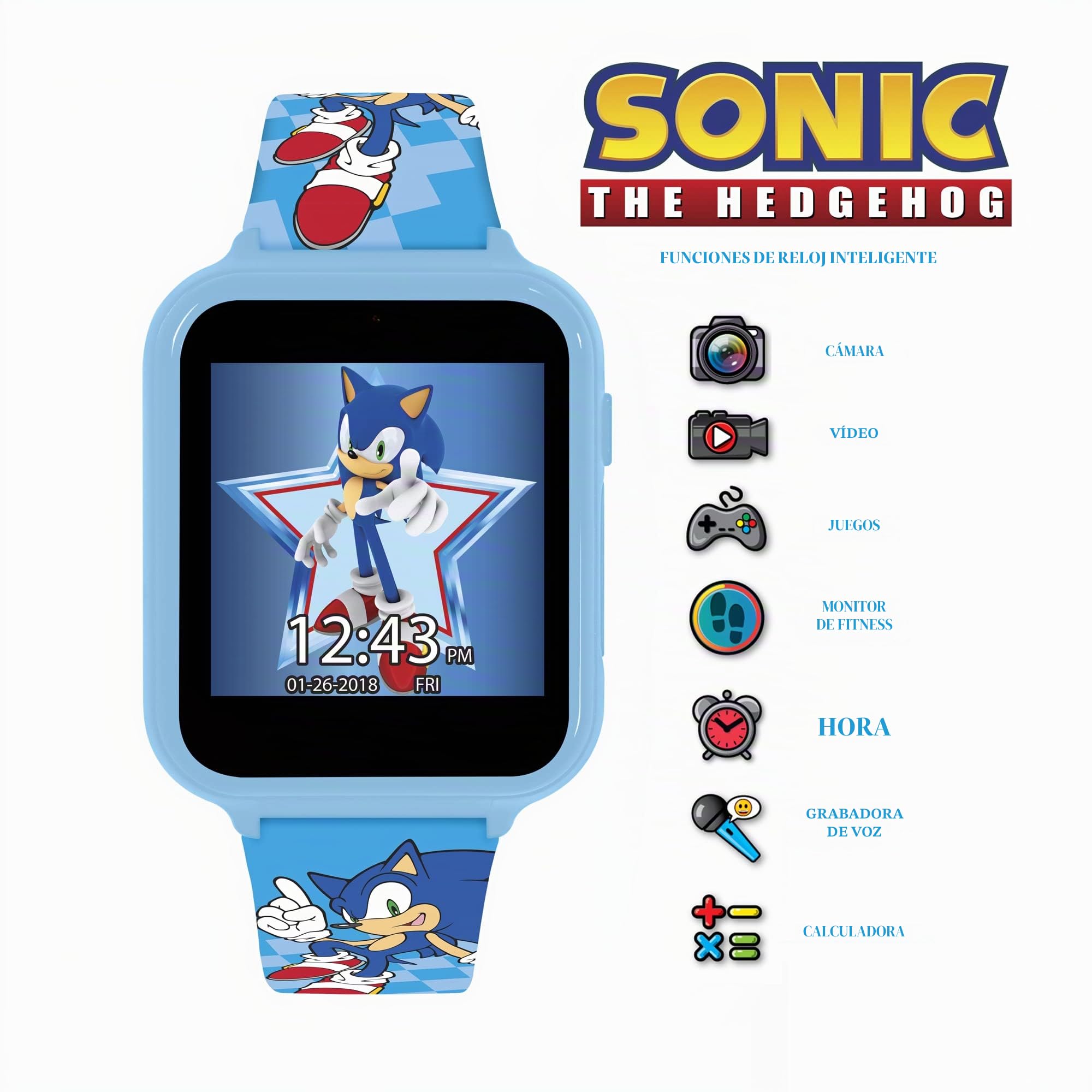 Sonic SNC4055 - Reloj Digital de Cuarzo para niño, rastreador de Fitness con Correa de Silicona, Azul, Juguetón
