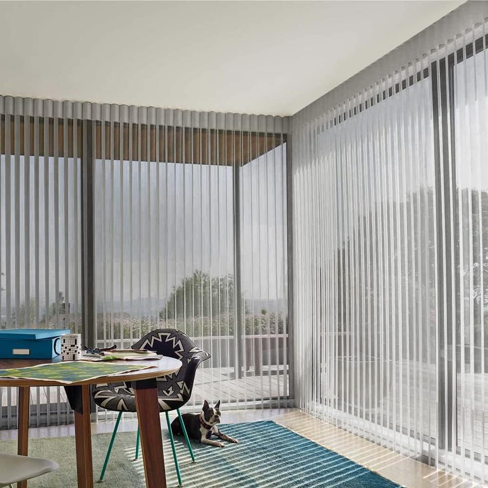 Zshine Motorized Vertical Sheer Shades Light Filtering Freedom Adjusted Rechargeable or Hard-Wired Motor for Living Room Office (Grey)