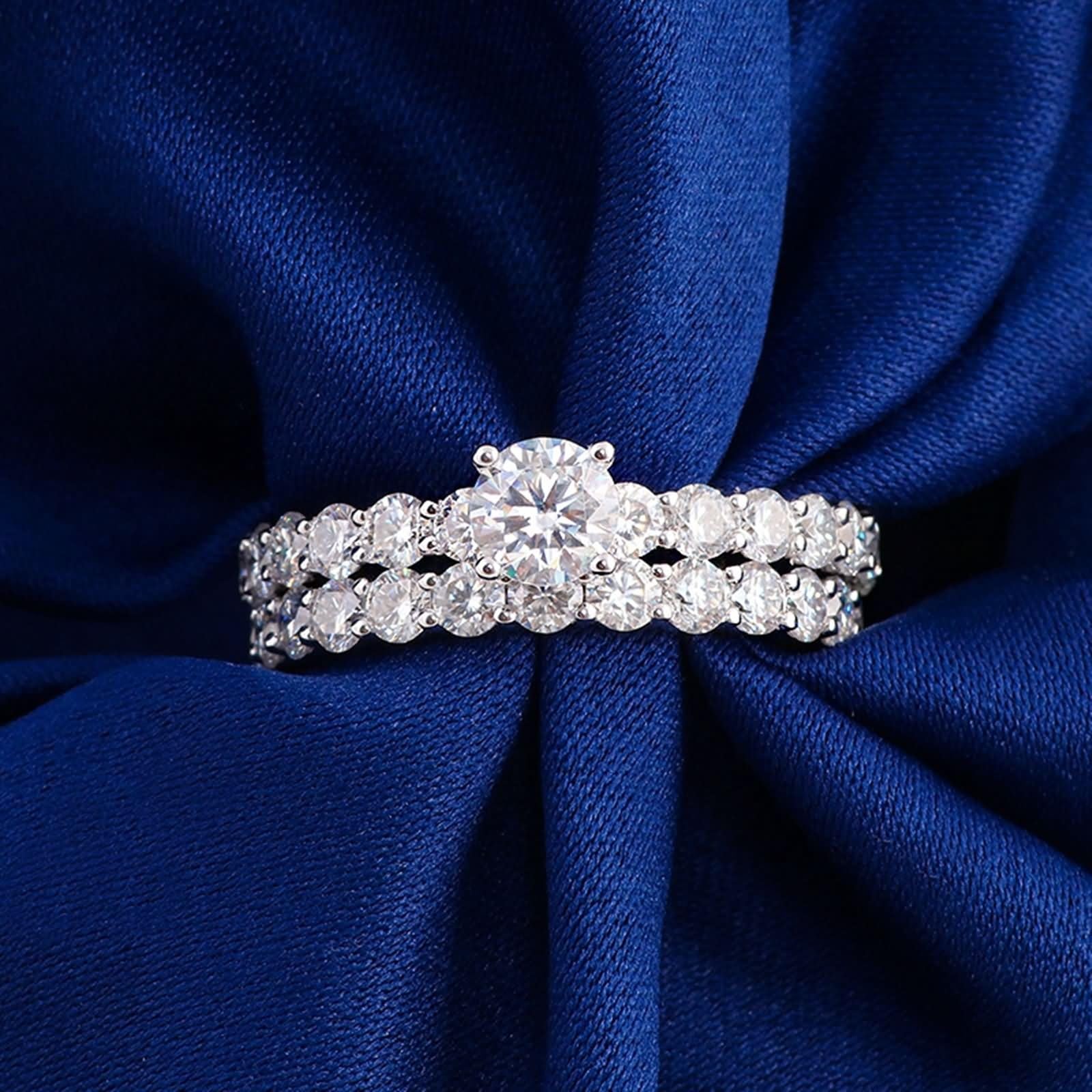 Regalo personalizado para mujer, alianza para mujer, platino de 9 quilates, Moissanite Eternidad, 2 piezas, talla hermana para hermana, cumpleaños, joyas
