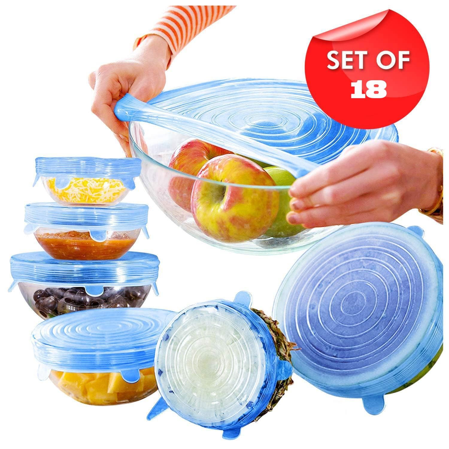 Silicone Stretch Lids, Multi Size Reusable Silicone Lids Food And Bowl Covers, Dishwasher And Freezer Safe (Color May Vary) (STANDARD, Random Color Pack of 18 Pcs) — Amazon image 7