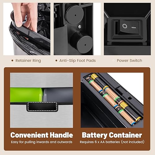 Miniatura 8 de Goplus Cubo de basura de acero inoxidable de 19 galones, volumen de 72 L en 4 recipientes, cubo de basura con sensor de movimiento con cubo