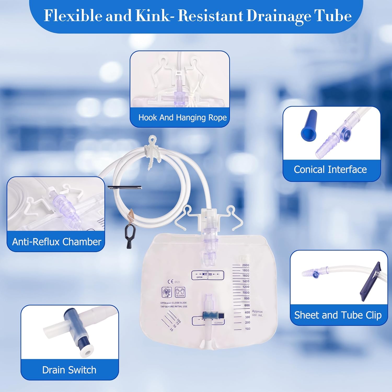 Condition photo showing Good Condition for 2 Pack 2000ml Catheter Bag Professional Urinary Drainage Bag for Men and Women Adjustable Clips & Hanging Hook 48  Thickened Drainage Tube Urine Bag for Home