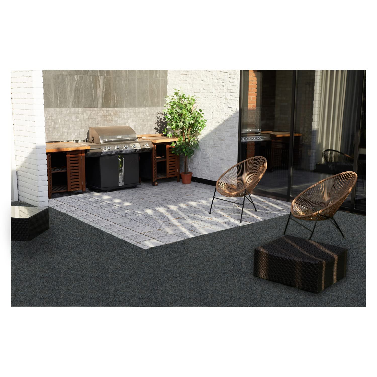 Kunstrasen Fertigrasen in 3 Farbig mit Drainagenoppen (160 cm x 200 cm, Grijs 901 (Grau))