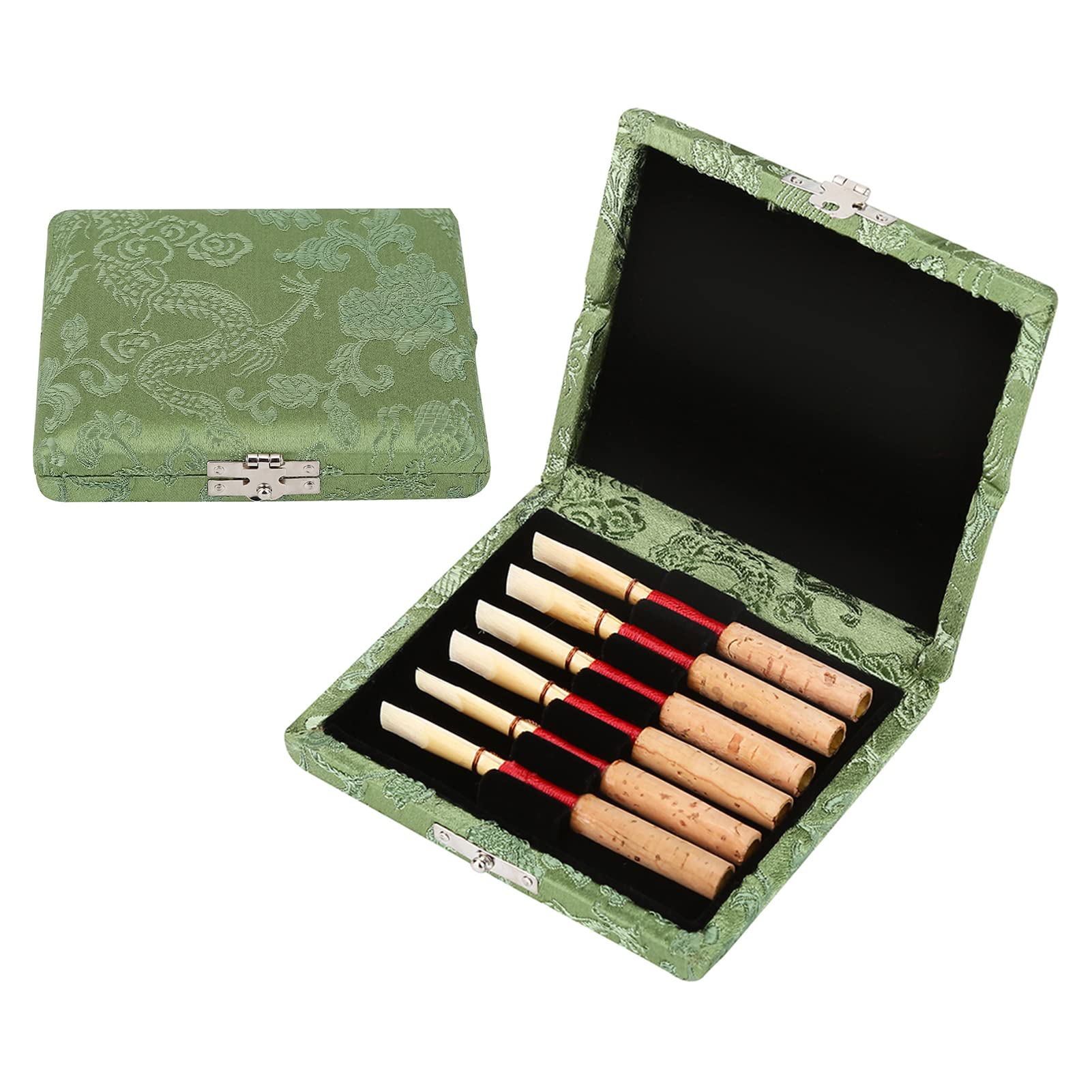 TANIQIACA Wooden Silk Cloth Covered Case, Exquisite Oboe s Holder Box, Lightweight and Compact Size, Breathable Design Prevents, Safe Slot for 6pcs s, sturdy Storage S (Green)