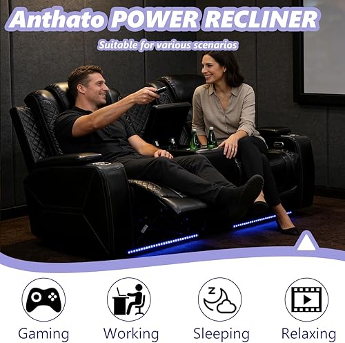 Miniatura 3 de Juego de sofá reclinable eléctrico de cuero, juego de muebles de sala de estar, juego de sofá reclinable de 2 piezas con LED, muebles reclinables