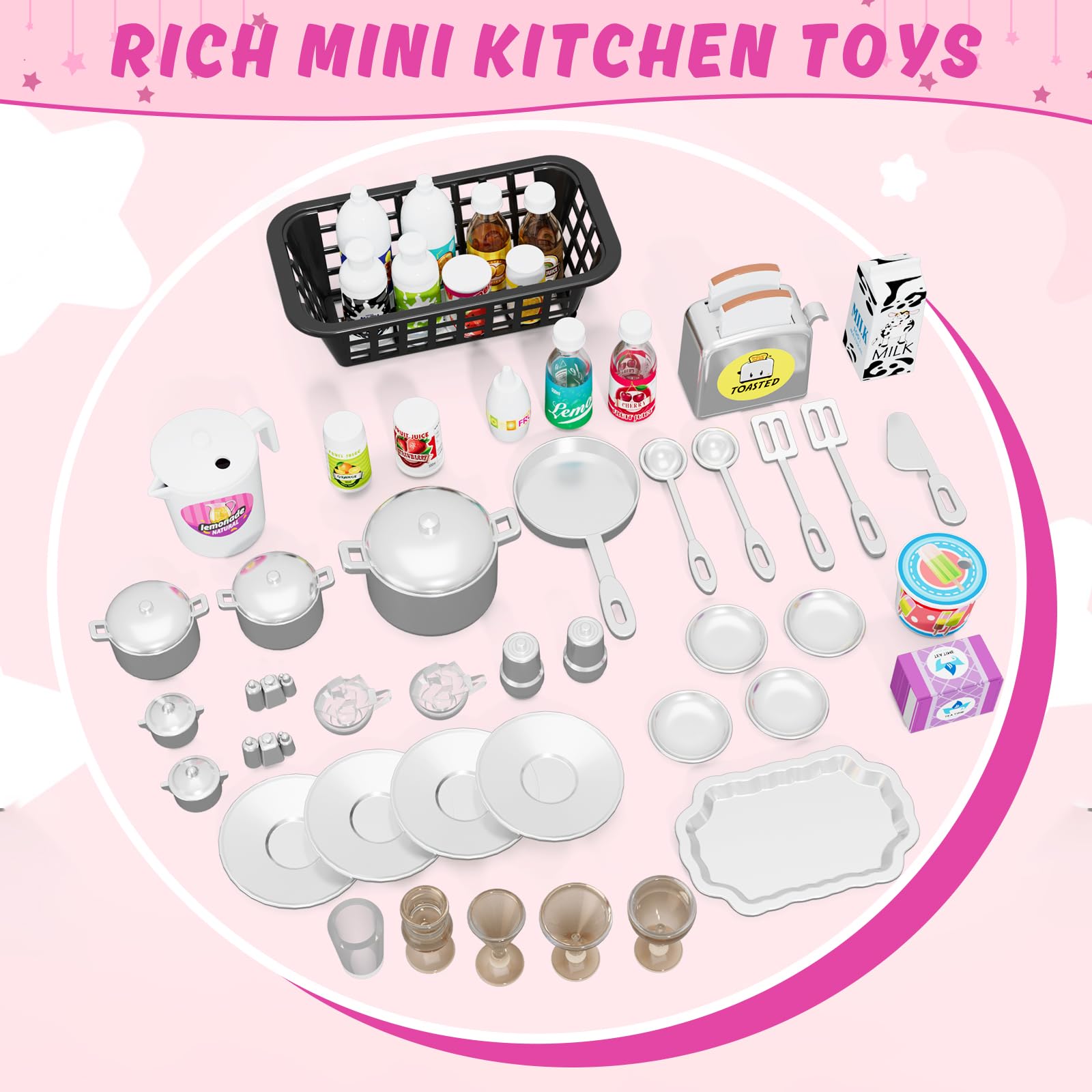 Juego de cocina 5 en 1 para niños con luces y sonidos realistas, mini juguetes de cocina para niñas, juguete de cocina para muñecas, mini muebles de juguete para niños a partir de 3 años 6