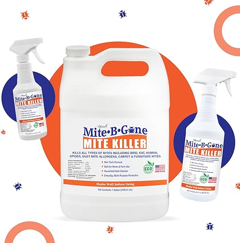 Miniatura 9 de Mite-Be-Gone - Tratamiento natural de ácaros de 1 galón que mata a humanos, polvo, pollo, aves, alfombras y ratas ácaros en hogares y granjas