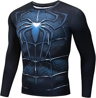 WIOSEN Superheros Spider Print Compression Base Layer Tops Men's Black Panther Long Sleeve T-Shirts Running Top Adults Long Sleeve Undershirt Teens Tight Fitness Shirts