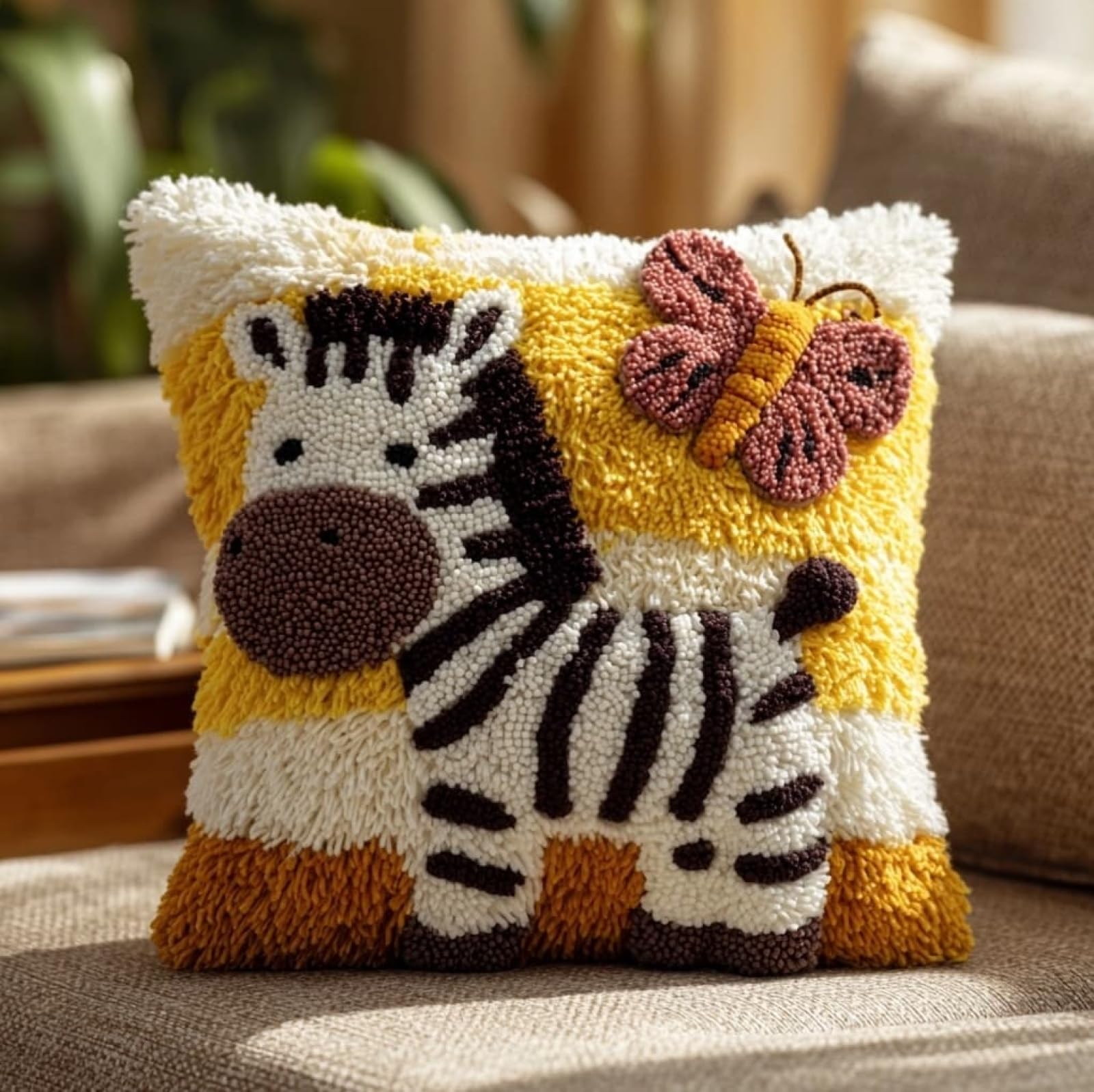 Wallustrioaw Zebras And Butterflies 3D Pillow Latch Hook Embroidery Kits 17X17in,