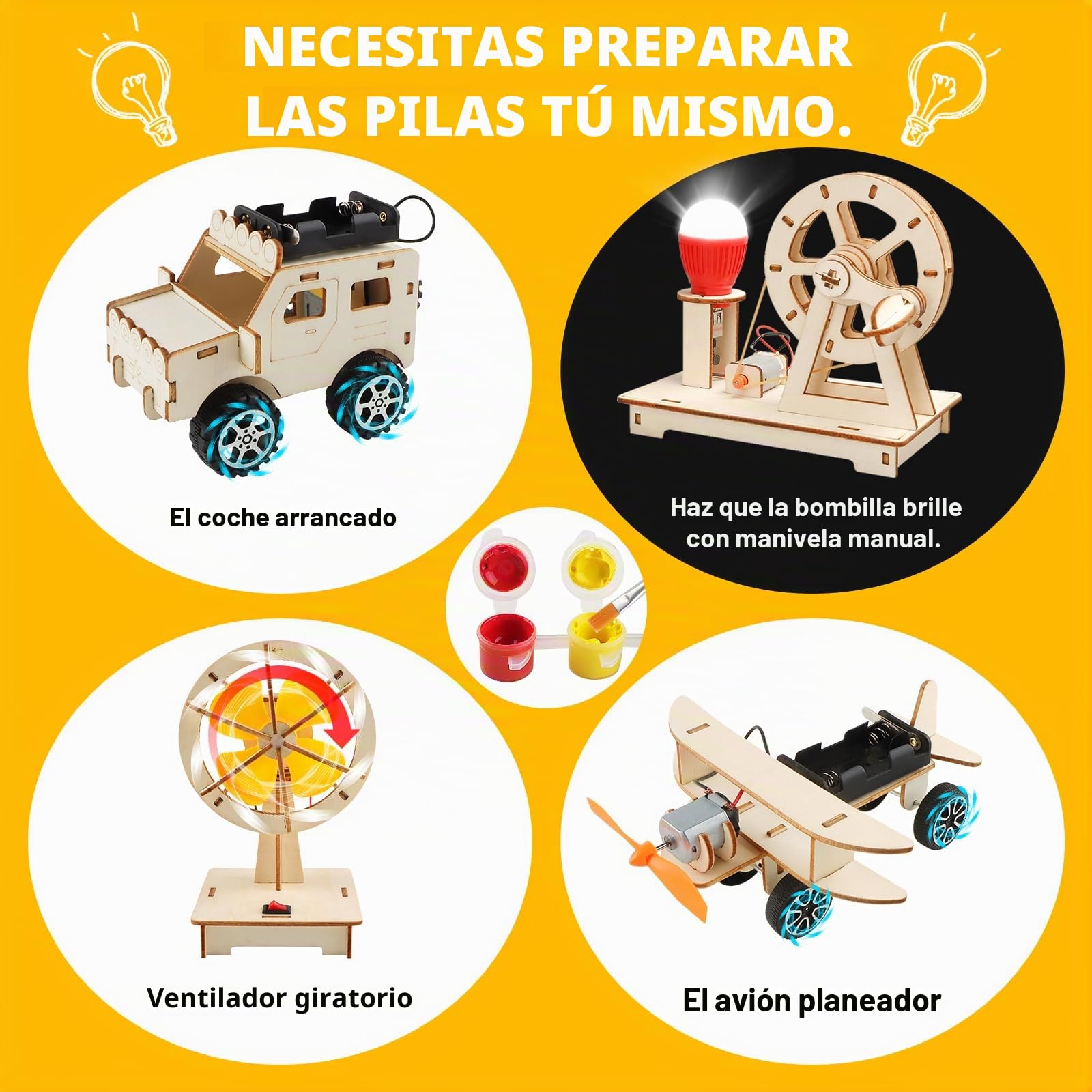 4 experimentos electrónicos para niños a partir de 8 años, juego de construcción de madera, juego de construcción de rompecabezas en 3D, caja de construcción electrónica DIY STEM