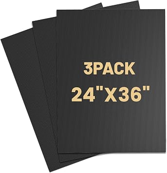 Corrugated Plastic Sheet for Indoor and Outdoor Use - 4 Mm Thick Poster Board, 24x36 Inches - Pack of 3 Black Plastic Board Sheets - Waterproof Coroplast Sheets and Lightweight Blank