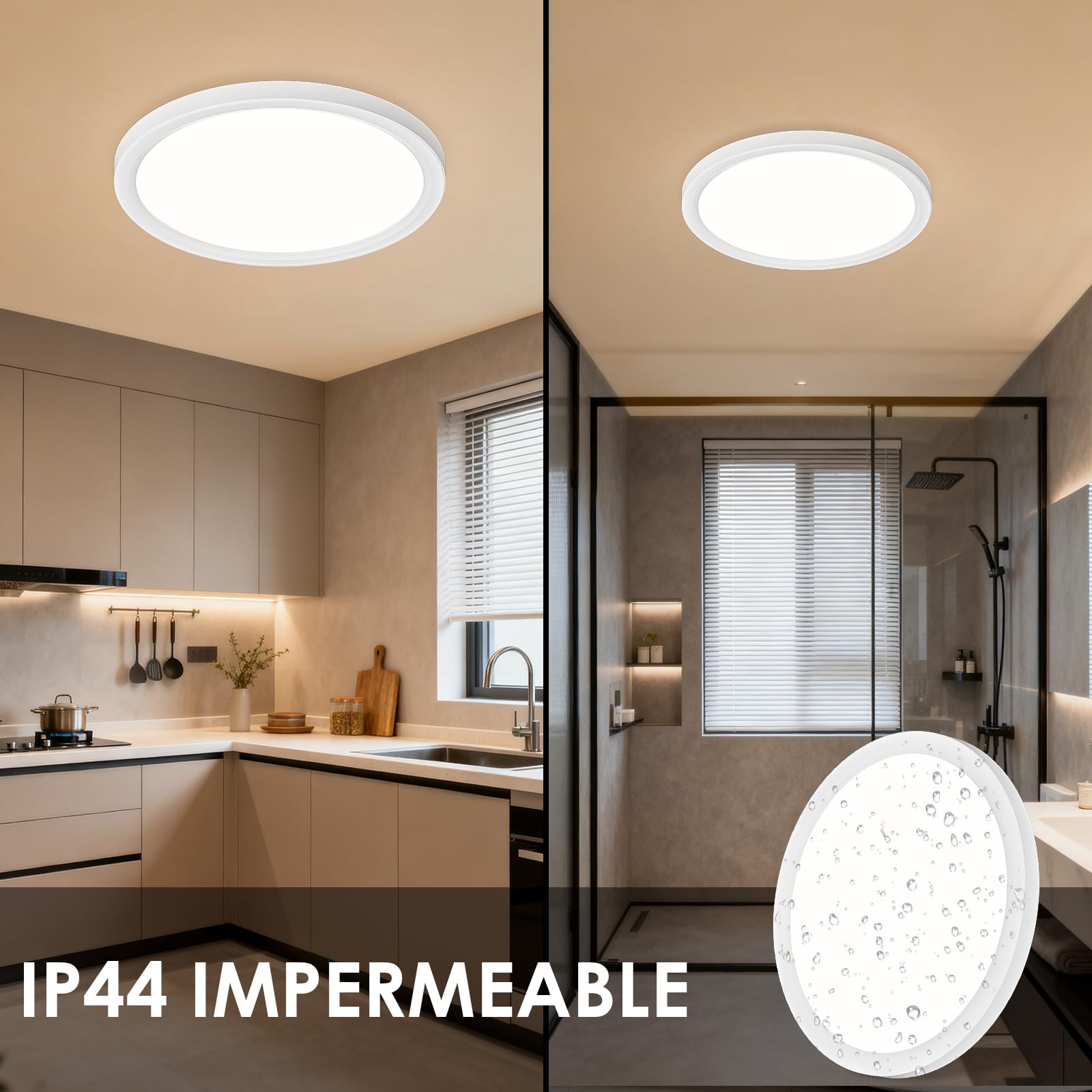 Lampara Techo 46W, Plafon Led Techo 3000K, 4000K, 6500K, 3000LM, IP44 Impermeable, Moderno Y Sencillo, Delgada Lámpara de Techo para Sala de Estar, Baño, Dormitorio, Cocina 490 * 21mm