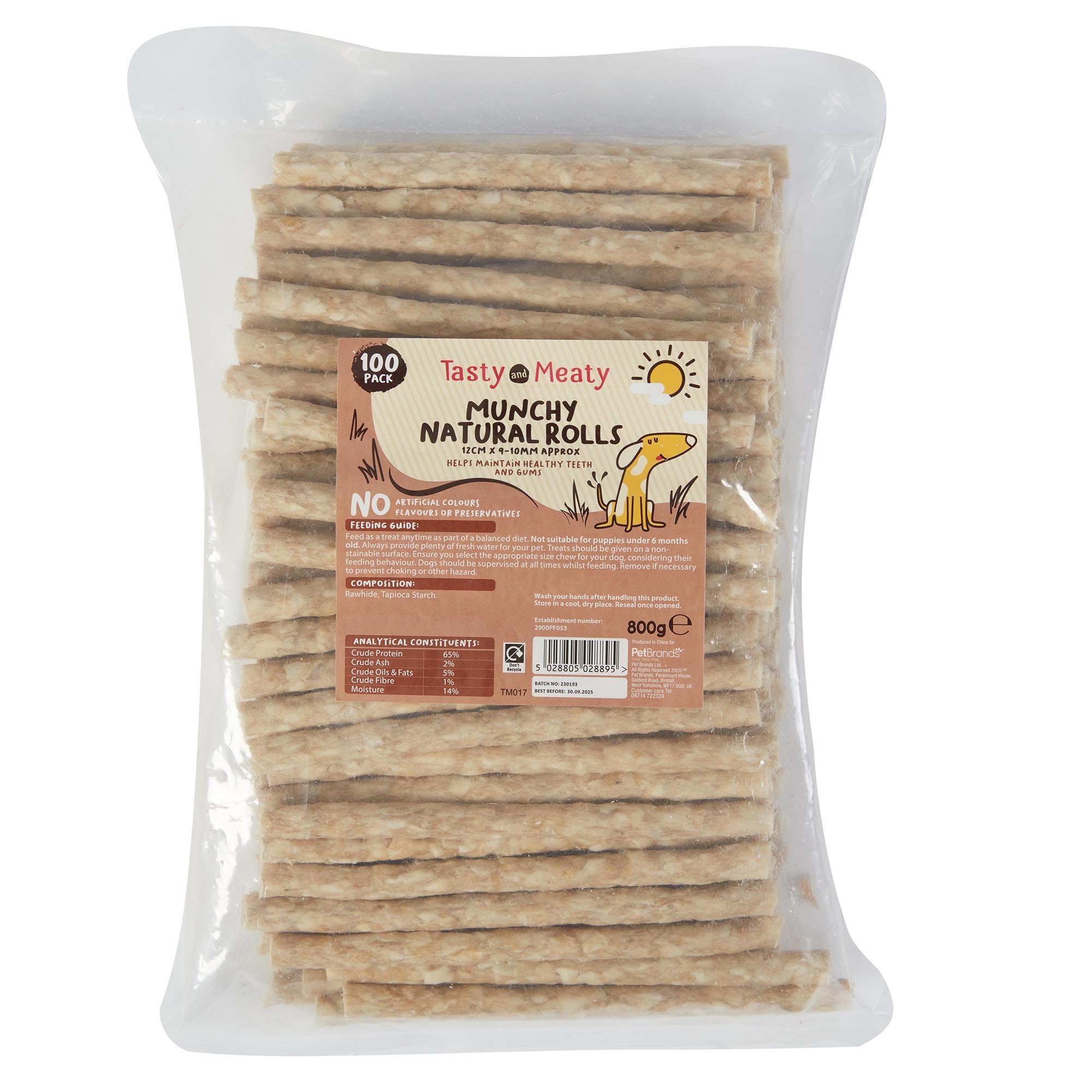 Tasty & Meaty - Munchy Rolls Natural 12cm X 9-10mm 100 pc pack (around 800g)