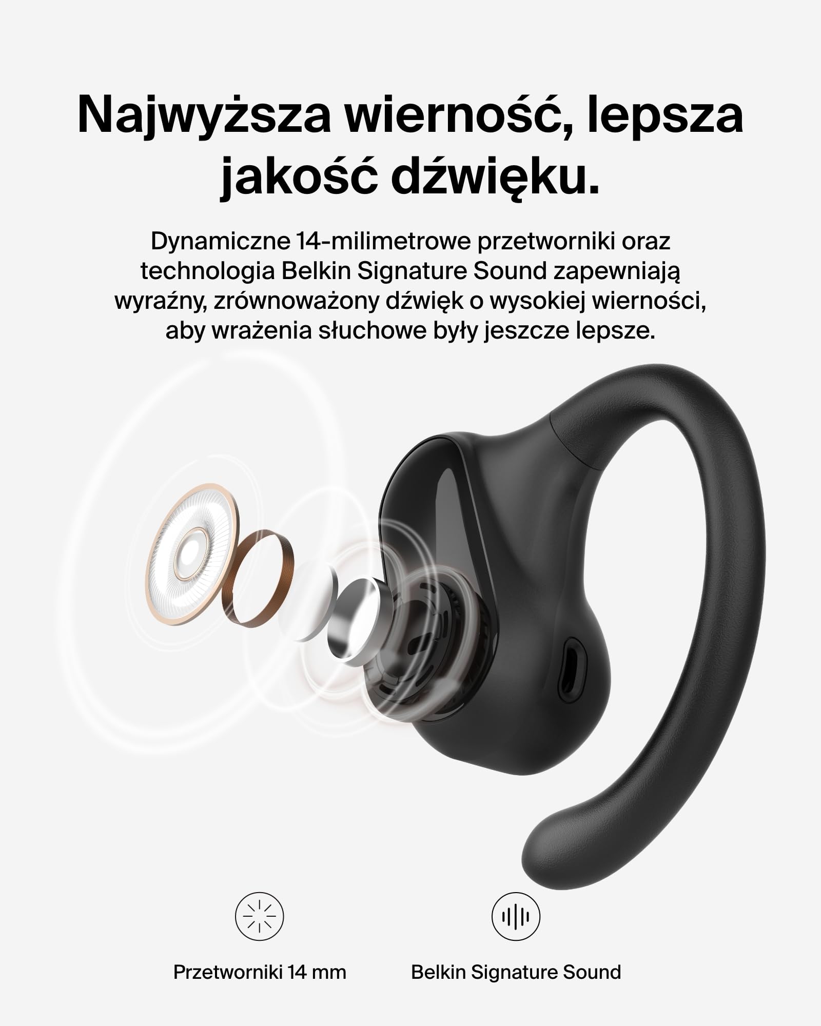 Belkin SoundForm ClearFit Bezprzewodowe Słuchawki Douszne typu Open-Ear, wodoodporne (IPX5) słuchawki bezprzewodowe sportowe Bluetooth, do jazdy na rowerze, wycieczek w góry, biegania – czarne