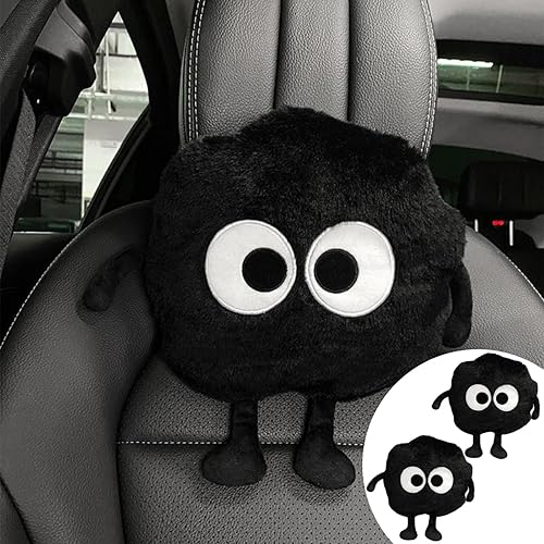 Anime Big-Eyed Soot Sprite Car Neck Pillow 2 Packs Cute Cartoon Merch Comfy Kawaii Accessories Black Plush Seat Head Neck Rest Support