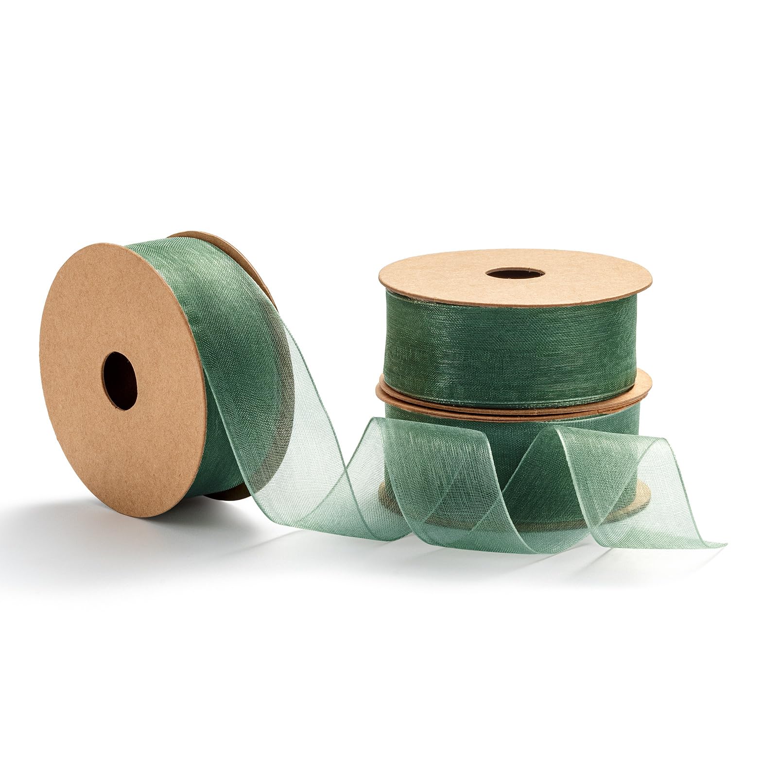 MORSUNBELA Bänder Hochzeit Dunkelgrün,Organzaband Grün,Geschenkband Breit Eukalyptus Grün,25 mm X 9 m,Schleifenband Organza Dekoband Grüner