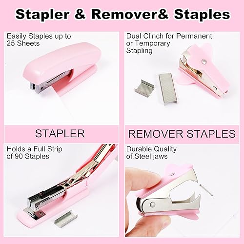 Miniatura 3 de Desk Organizers and Accessories Set with 360-Degree Rotating Pen Holder, Tape Dispenser, Stapler, Staple Remover, 1000 Staples, Tape, Clips Set,