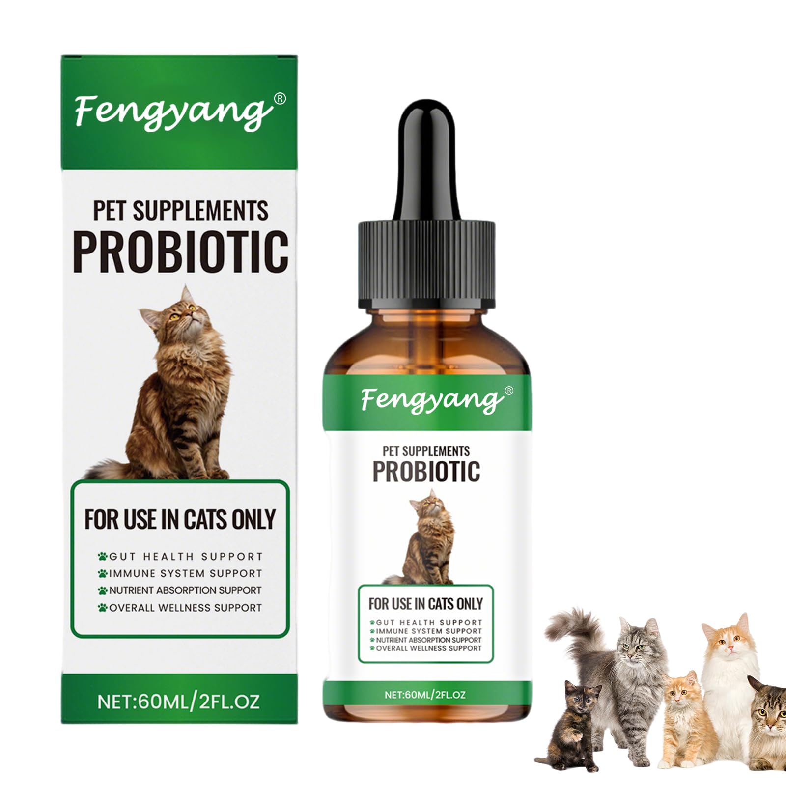 Fengyang® Gouttes Probiotiques pour Chats, Constipation Reltf pour Chats, Soulagement Doux De La Constipation, pour Une Digestion Saine