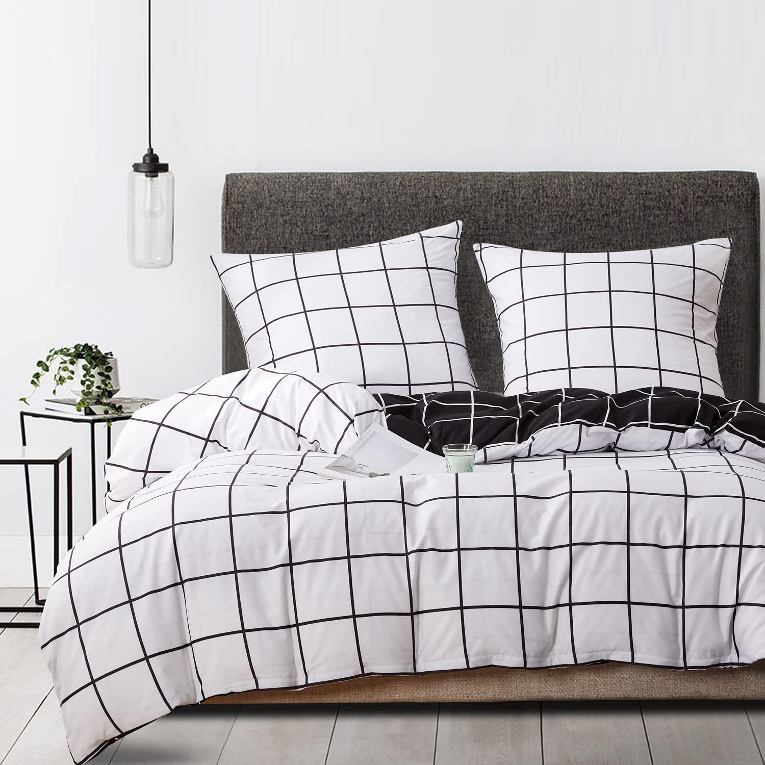 Luofanfei Grid Duvet Cover Set Single Black and White Plaid Checked