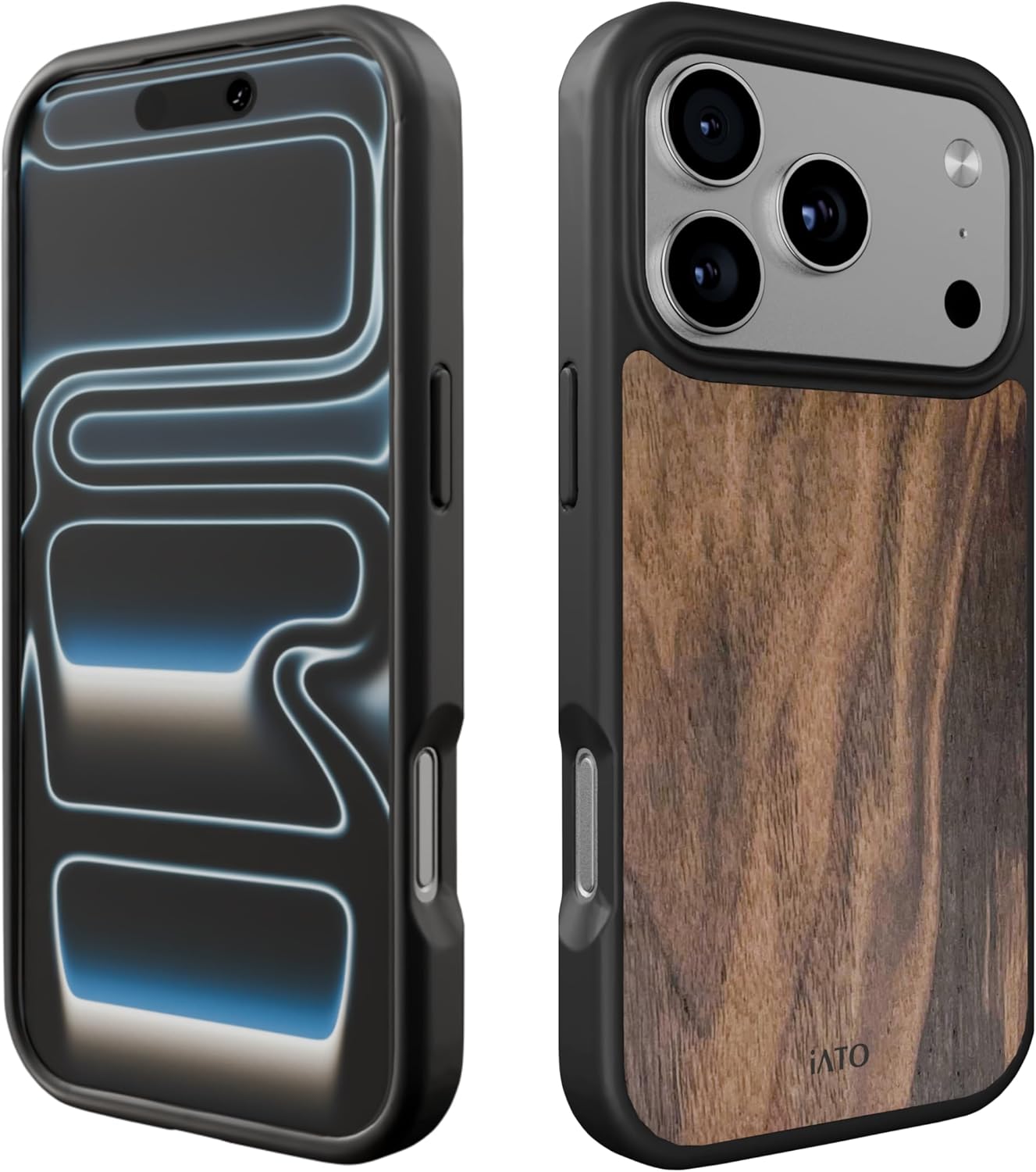 iATO iPhone 17 Pro Max Case MagSafe, Real Walnut Wood (6.9-inch) – Slim Protective TPU, Strong Magnet Ring, Raised Screen & Camera Lips, Easy-Press Buttons, Anti-Slip Grip