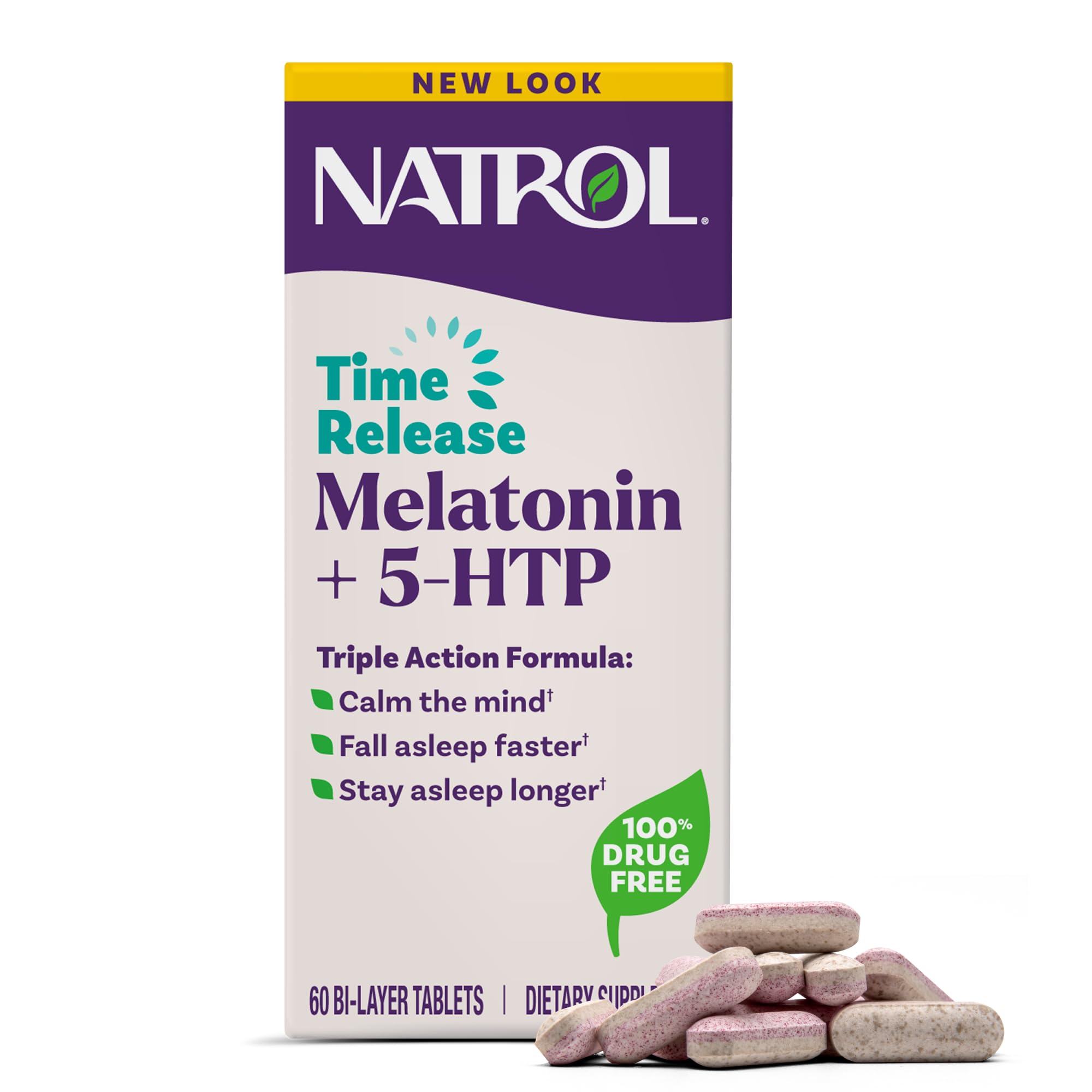 NatrolMelatonin + 5-HTP Advanced Time Release Sleep Aid, Triple Action Formula, Calm The Mind, Fall Asleep Faster and Stay Asleep Longer, 60 Bi-Layer Tablets, Up to a 60 Day Supply