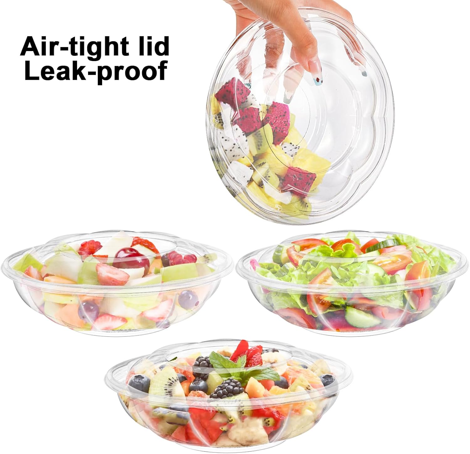 50 Pack Plastic Salad Bowls with Lids, 18 oz Disposable Salad To-Go Container for Lunch, Clear Acai Bowls for Takeout Fruits, Meal Prep, Nuts, Serving, and Mixing