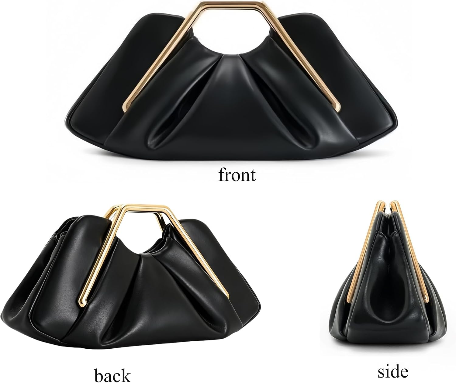Elegant Ruched Top Handle Clutch Soft PU Cloud Purse for Women | Wide Drop Bottom