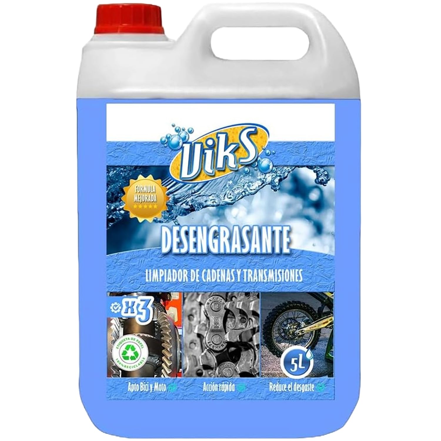 Viks | Dégraissant Chaîne Vélo & Moto | Biodégradable | Enlevez la saleté accumulée sans l’endommager | Convient pour les chaînes et les transmissions | 5 litres