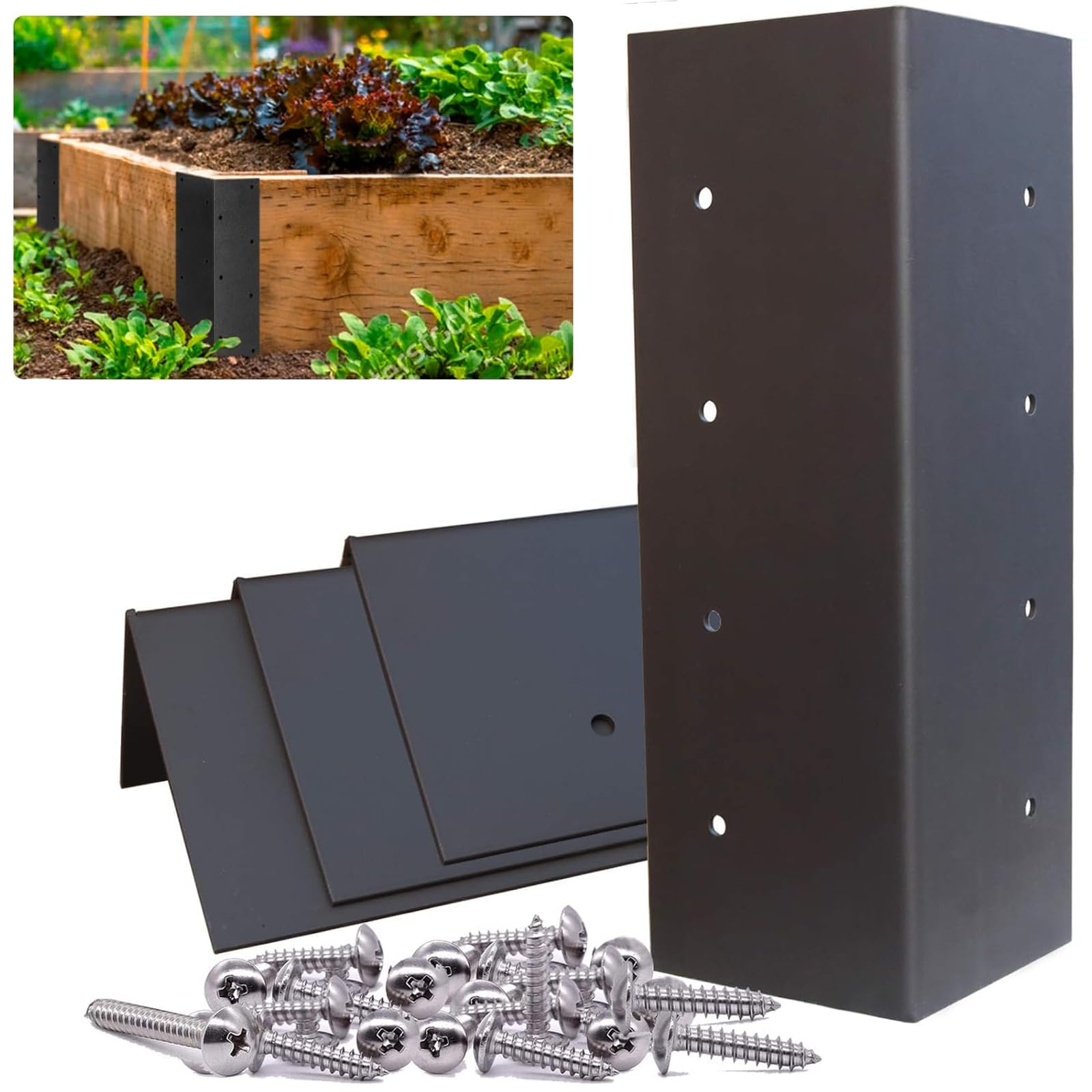 4er-Pack erhöhte Gartenbett-Eckverbinder mit Holzschrauben für 20""-24"" Beet, rostbeständige erhöhte Bett-Eckverbinder Metall-Verbinder 28 cm x 7,6 cm x 7,6 cm für Gemüse-Pflanzbeet Garten