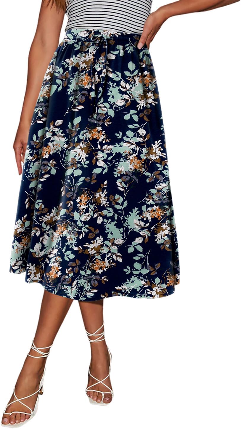 Magritta Women's Print Midi Skirt with Pocket Elastic High Waist 2026 Trendy A-Line Bohe Leopardr Swing Skirts for Women - Image 4