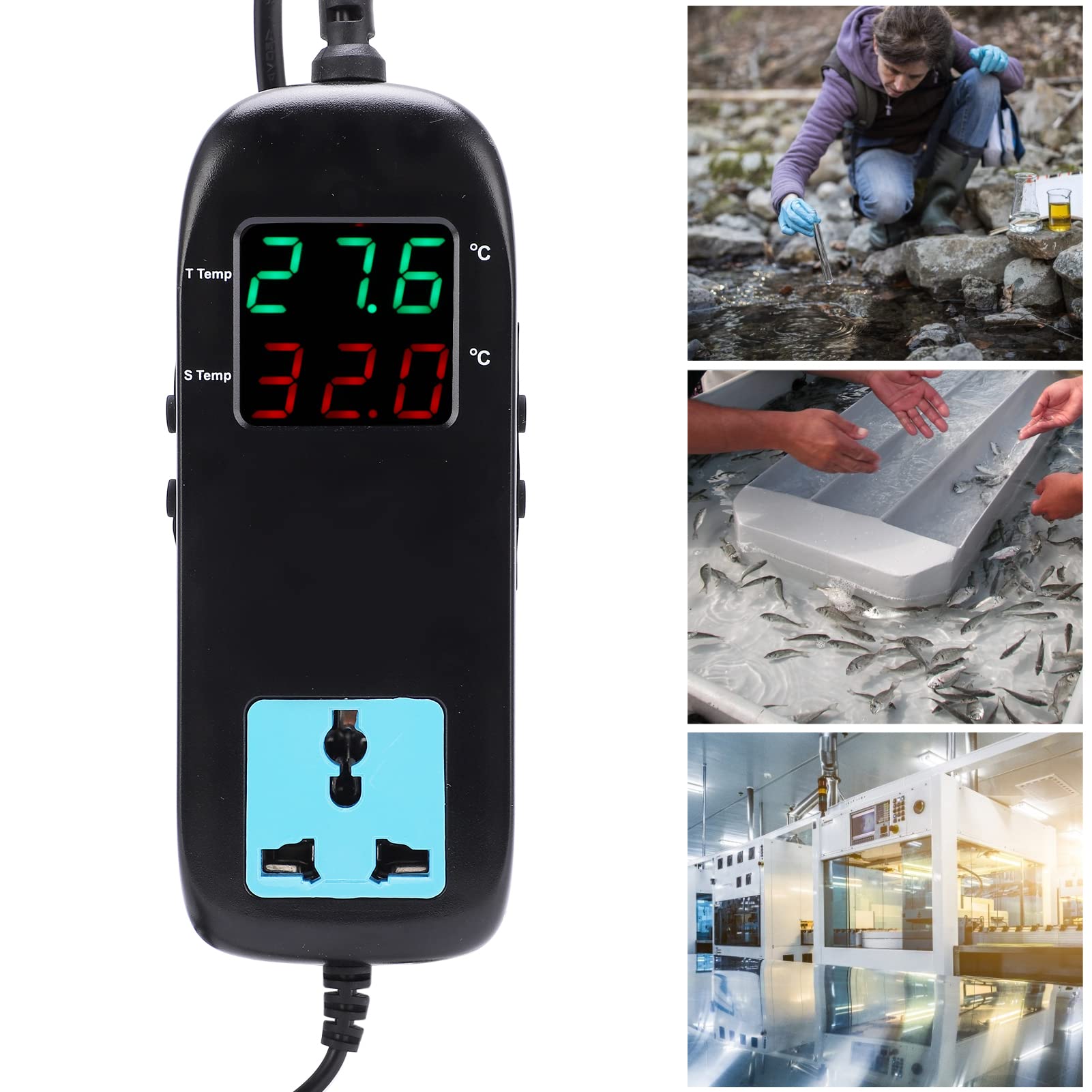 Digital Thermostat, Intelligenter Temperaturcontroller mit Permanenter Speicherfunktion für Wasserqualitätstests Aquakultur Industrie -Temperaturregelung (EU -Stecker)
