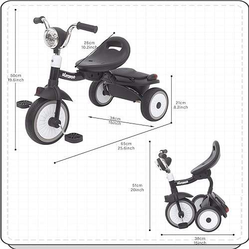 Miniatura 6 de UBRAVOO Triciclo para bebé, triciclo plegable para niños pequeños con pedales, luces frías, ruedas duraderas y asiento cómodo, triciclo para bebés