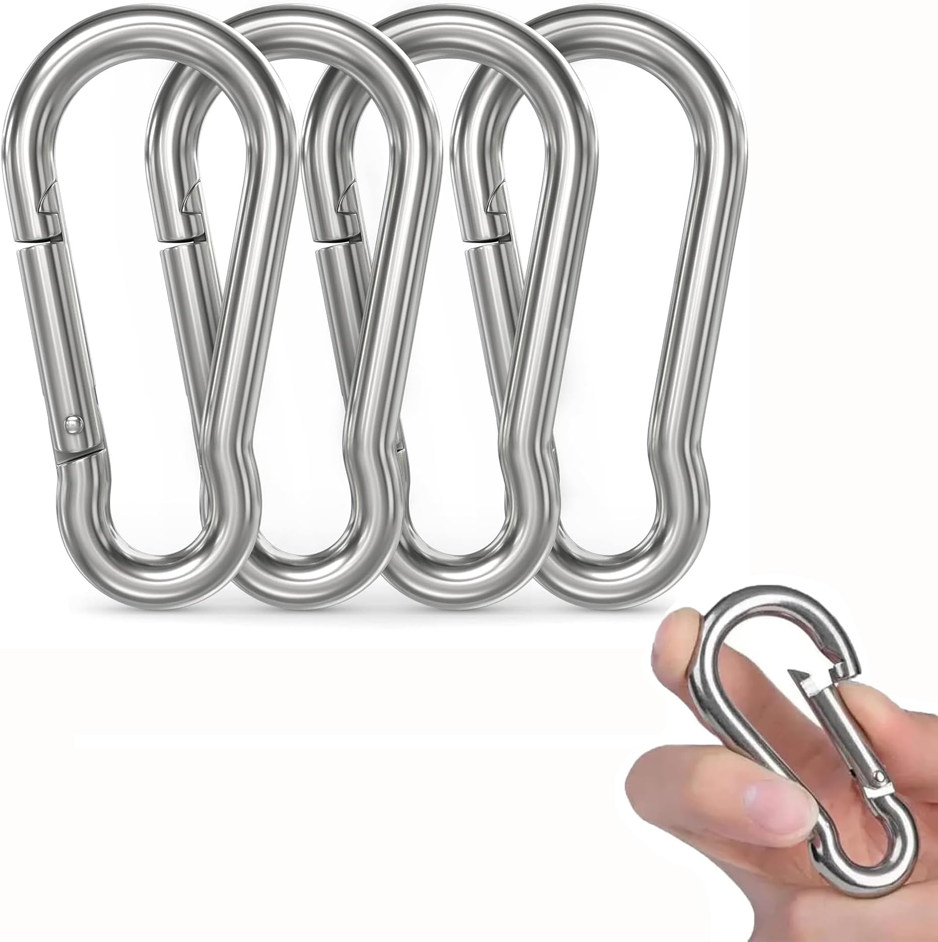 4Pcs Heavy Duty Lightweight Carabiner Clips with keyrings - M6 Carabiner for Securing Pets, Outdoor, Camping, Hiking, Hammock, Dog Leash Harness, Keychains