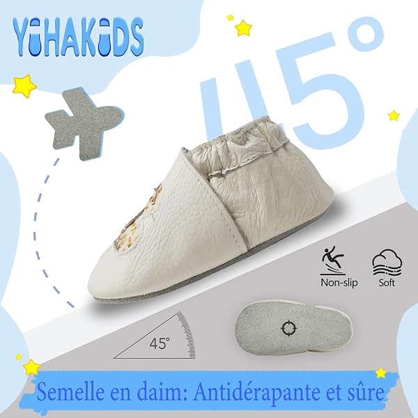 YIHAKIDS Bébé Filles Garçons Chaussures Cuir Souple Enfant Chaussons Cuir Doux Chaussures Premiers Pas - 3