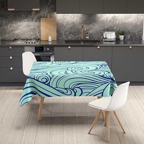 Miniatura 2 de Manteles retro con ondas oceánicas para mesa de 6 sillas, decoración de mesa de picnic pequeña para comedor, 54 x 54 pulgadas