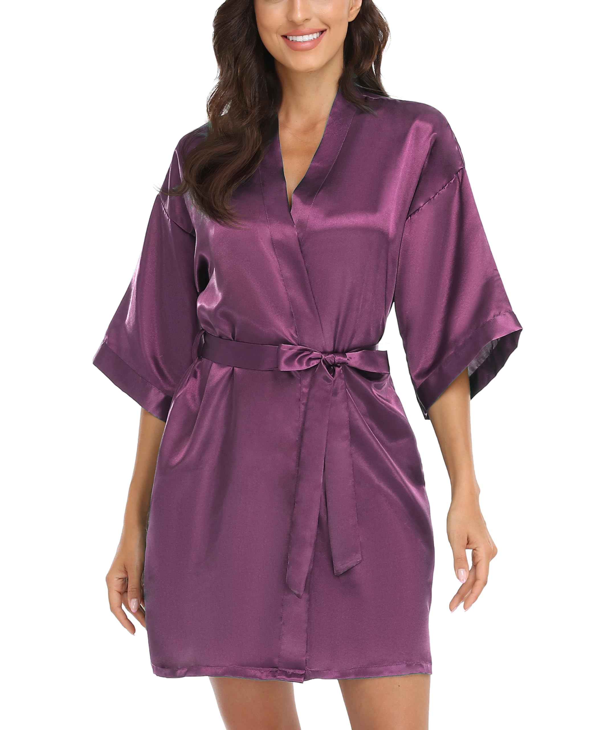 Womens Satin Kimono Robes Short Sliky Bathrobe Bride Bridesmaid Getting Ready Sleepwear for Wedding Day