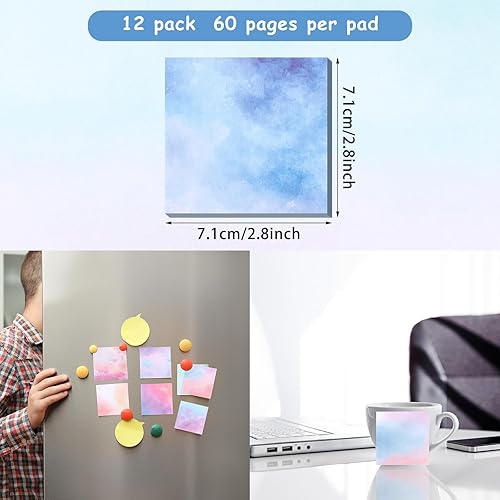 Miniatura 3 de Outus 12 blocs de 720 hojas de notas adhesivas de acuarela de 2.8 x 2.8 pulgadas, bonitos blocs de notas autoadhesivos, divertidos postes de notas