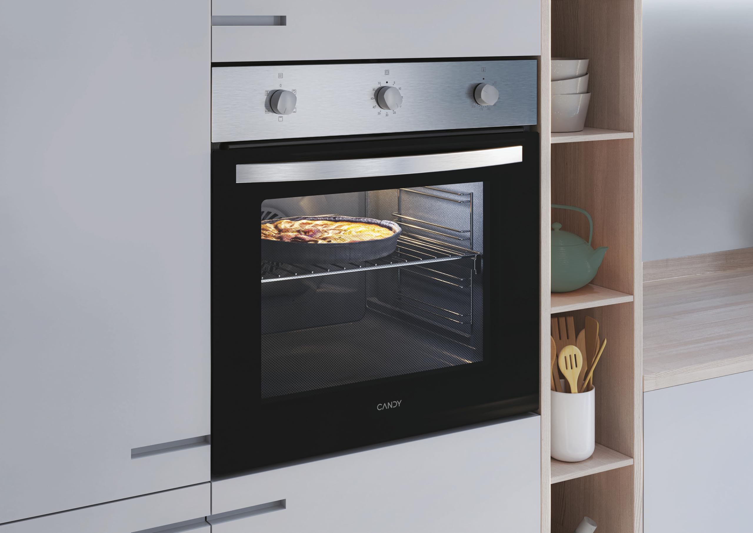 Candy Idea FIDC X532, Horno Multifunción, 65L, 1 Bandeja y 1 Rejilla, Guía Telescópica, Convección + Ventilador, 5 Funciones, 3 Mandos Mecánicos, 2100W, Puerta Doble Cristal, Inox y Negro