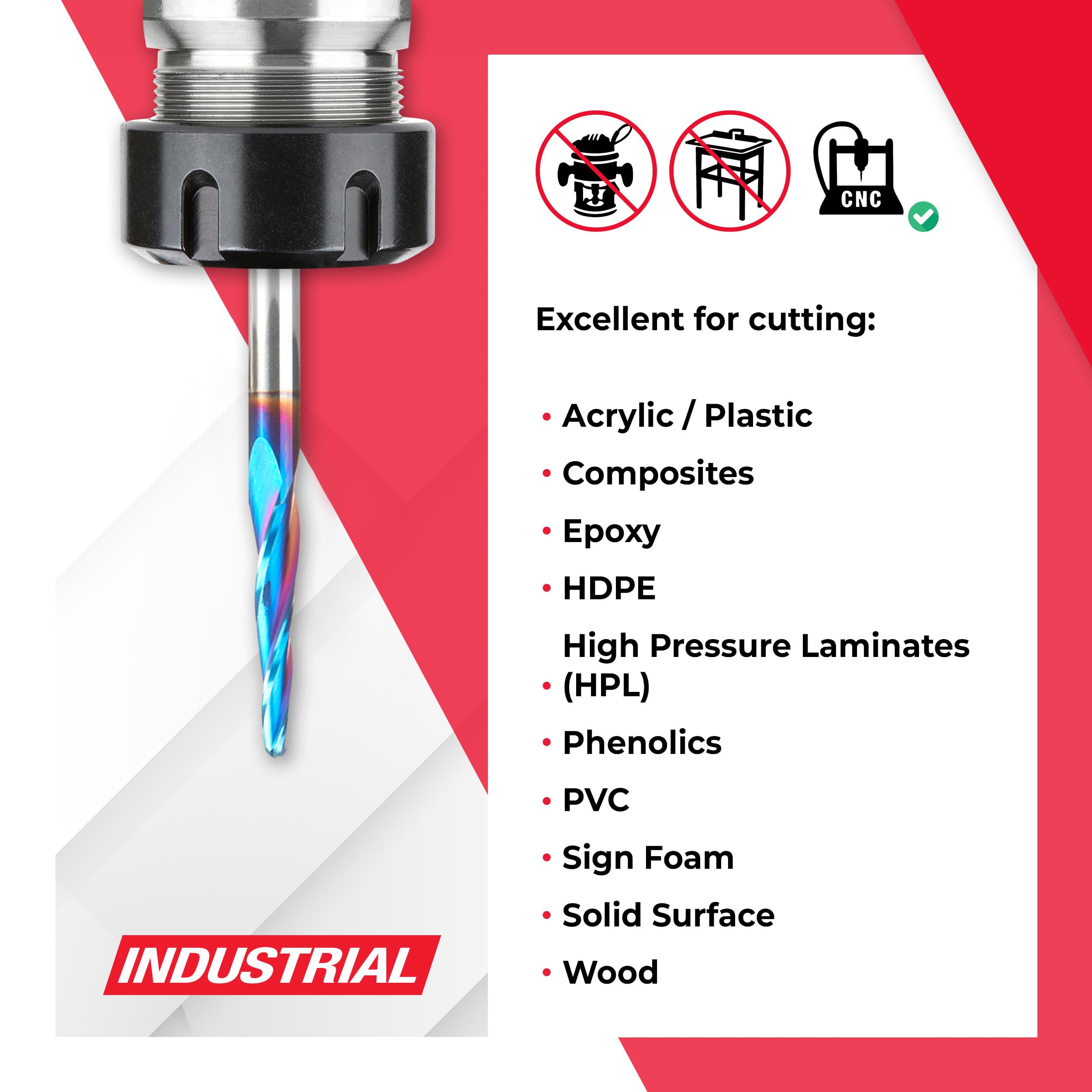 Amana Tool 46286-K-M CNC Spektra Extreme Tool Life Coated SC 2D y 3D Talla 3.6 grados Ángulo cónico nariz de bola x 3 mm D x 1.5 mm R x 26 mm CH x 6 mm SHK x 75 mm Largo x 3 flautas Router Bit