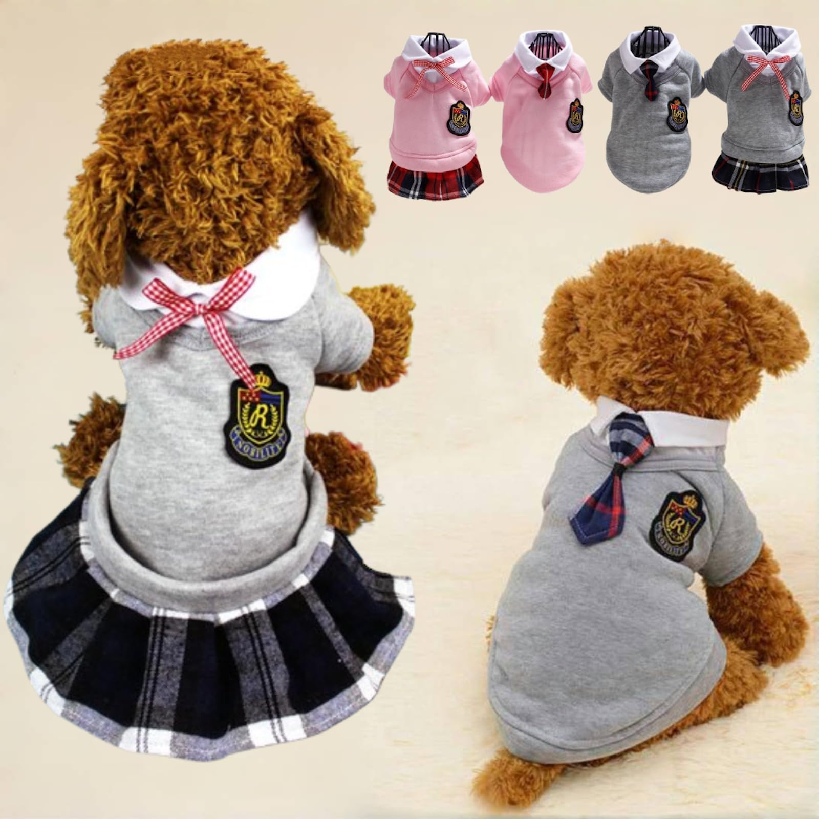 Pet Uniform School Skirts Sailor Costume Dog Campus Clothes Teddy Cute Bowtie Adorable Puppy Apparel (Small,Gray Dresses)