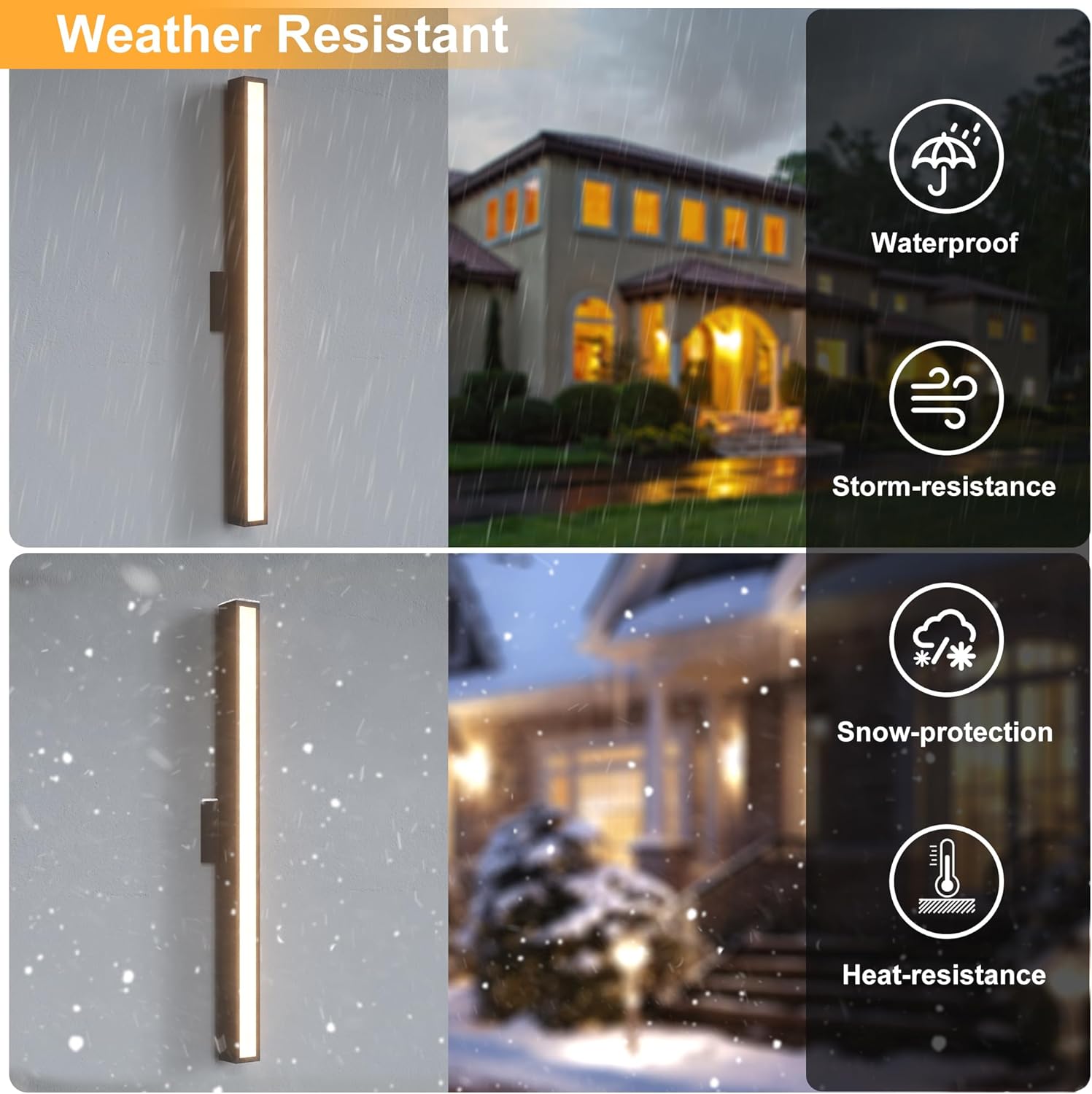 36 Inch Metal Modern LED Outdoor Wall Light with Water Ripple Glass, Long Exterior Waterproof Wall Sconce, Dimmable Wall Lamps for Porch, House, Patio, Garage, Black