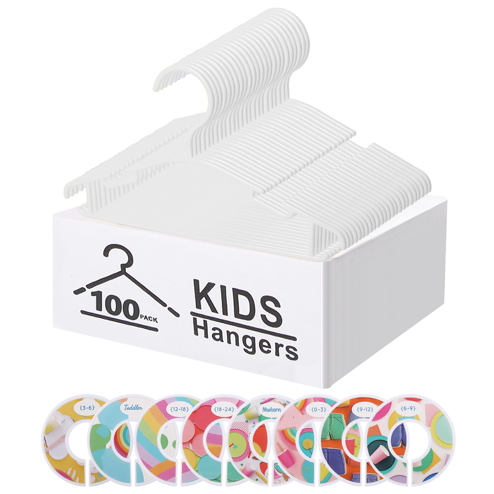 GoodtoU Baby Hangers for Nursery 100 Pack, Kids Hangers Chlid Hangers Baby Clothes Organizer with 8 Pcs Baby Clothing Dividers, White