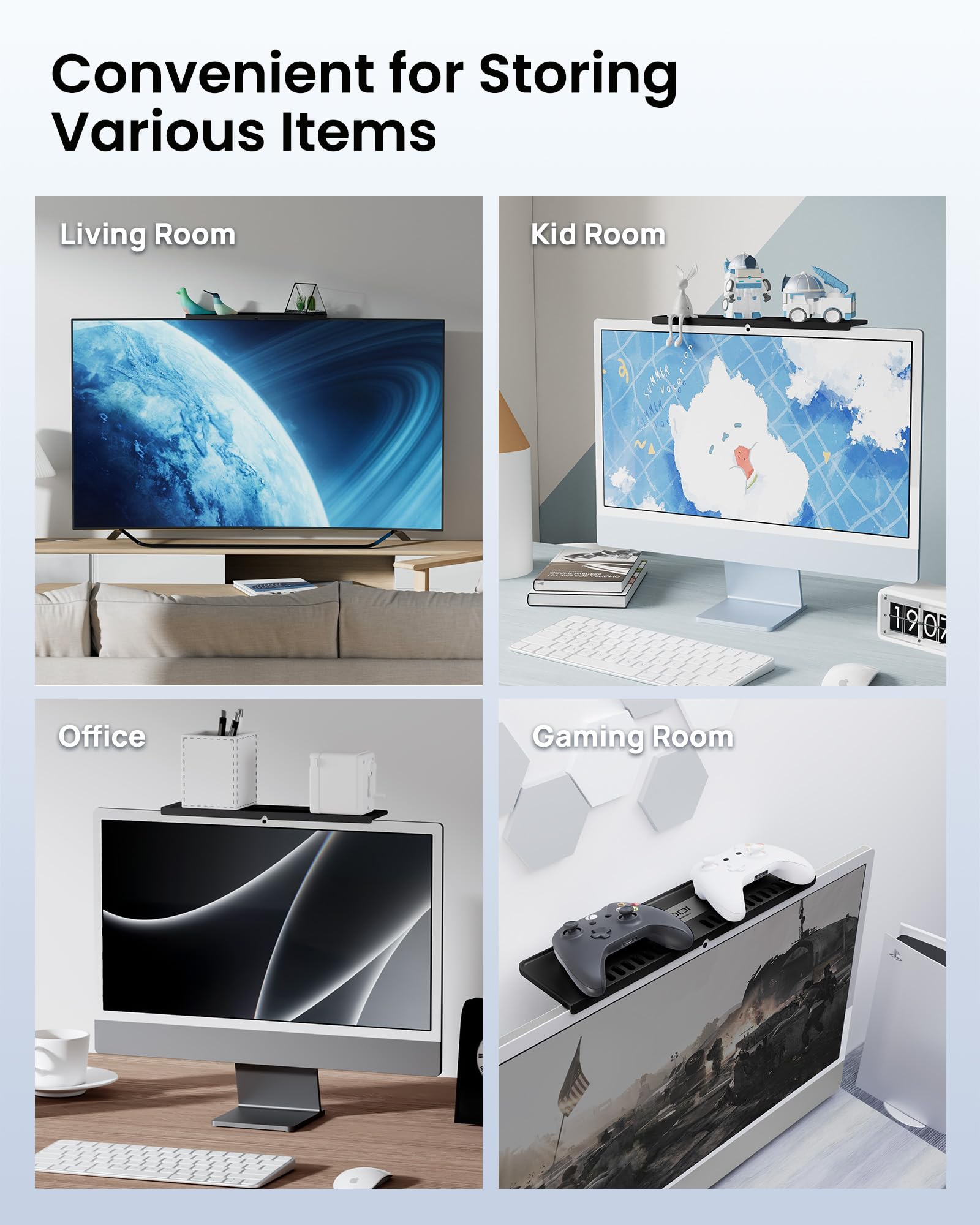 Snapklik.com : Monitor Top Shelf For TV, No Drill Adjustable Computer ...