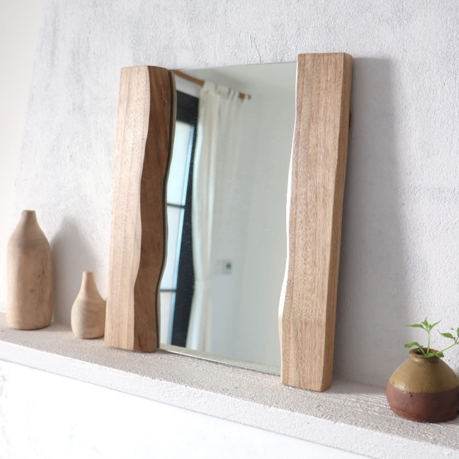 Specchio Espejo de pared Rectangular rústico, Espejo de baño Vintage con Marco de Madera, Espejo de tocador, Espejo Decorativo para baño rústico, entrada y dormitorio (Tamaño: 50 x 55 cm)