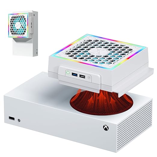 RGB Cooling Fan for Xbox Series S Console with 3 Adjustable Fan Speed, High Speed Fan Cooler System for Xbox Series S Accessories, Fits Horizontal or Vertical Placement, White